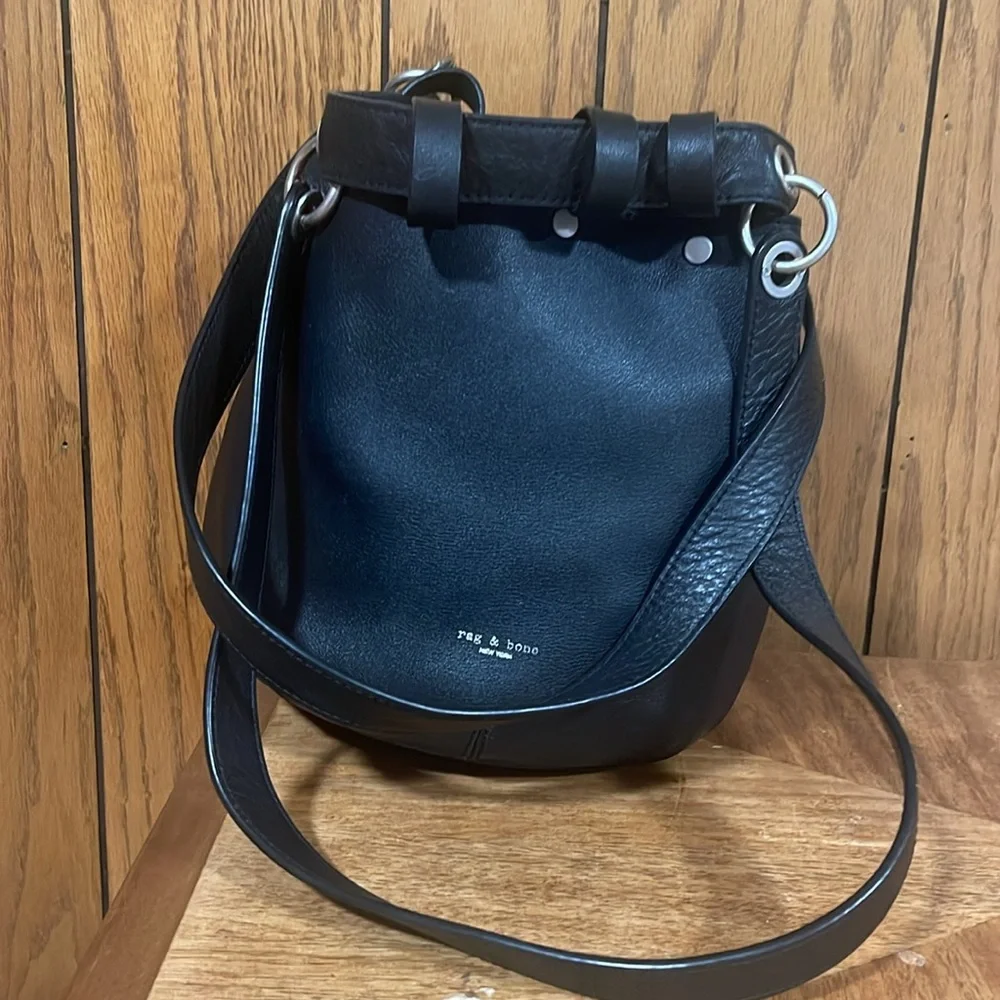 Rag & bone"Studded Pebbled Leather Bucket Bag Black... - Picture 12 of 16